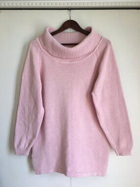 Vintage 100% Cotton Ghost Pink Turtleneck Knit Sweater Size Medium
